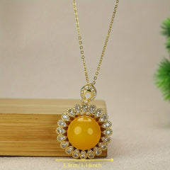 Men's Fashion Yellow Agate Pendant Necklace for Confidence and Positive Energy