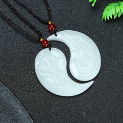 Elegant Dragon & Phoenix Pendant Necklace - Natural Stone Energy for Couples | Harmony & Prosperity Symbol