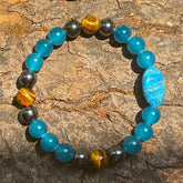 Blue Apatite & Tiger Eye Beaded Bracelet - Handmade Bohemian Style Meditation Jewelry for Spiritual Energy & Positive Vibes