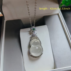High Ice Transparent Agate Gourd Pendant Necklace - Chinese Style Lucky Charm for Wealth and Health