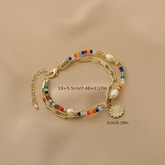 Bohemian Golden-Tone Beaded Bracelet — Joy & Creativity Enhancer with Daisy Charm