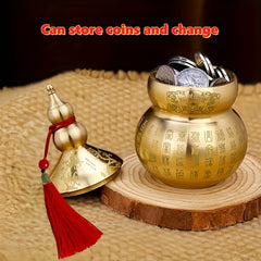 Brass Feng Shui Calabash Ornament - Desk Decor for Good Fortune & Wealth, Lucky Prayer Gourd, Gift for Friend Home Decor