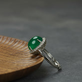 Elegant Green Chalcedony Ring Vintage Style Adjustable Gemstone Jewelry for Emotional Balance and Timeless Beauty