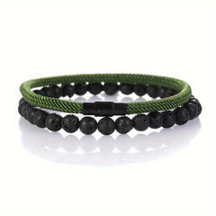2pcs Minimalist Natural Stone Bracelet Set - Grounding Energy for Men's Daily Wear