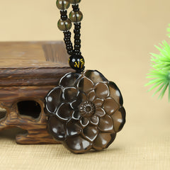 Elegant Natural Obsidian Carved Rose Flower Pendant for Grounding, Protection, and Elegant Style