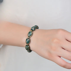 Natural Agate Hand Chain Bracelet - Teal & Golden Marbled Design for Spiritual Energy & Casual Elegance
