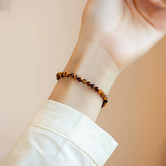 Elegant 4mm Natural Yellow Tiger Eye Stone Beaded Stretch Bracelet - Daily Wear for Positive Energy & Valentine's Day Gift