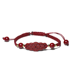 Cinnabar Wealth Coin Bracelet — Red Prosperity Charm for Luck & Abundance
