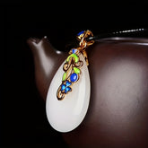Shea Butter White Cloisonné Water Drop Pendant for Emotional Healing, Inner Peace & Spiritual Clarity