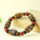 Bohemian Vintage Natural Agate Barrel Bead Bracelet for Grounding, Prosperity, and Holiday Gifting