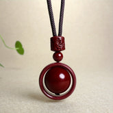 Cinnabar Transfer Wheel Pendant Necklace: Attract Wealth & Good Luck with Deep Red Energy