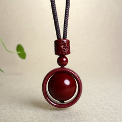 Cinnabar Transfer Wheel Pendant Necklace: Attract Wealth & Good Luck with Deep Red Energy