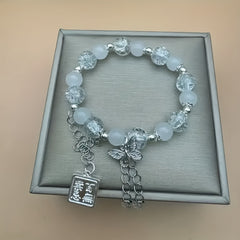 Blessing-Themed Bohemian Beaded Bracelet - Pink & White Resin Beads for Happiness & Creativity