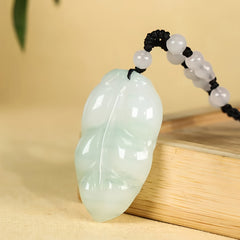 Elegant Natural Jade Leaf Pendant for Wisdom, Protection, and Grounded Energy
