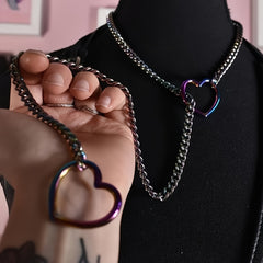 Women's Heart-Shaped Pendant Necklace - Silver Chain with Rainbow Gradient & Dual Heart Design for Emotional Balance & Spiritual Harmony