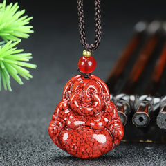Natural Cinnabar Stone Laughing Character Pendant Necklace for Joy, Prosperity and Positive Energy Flow