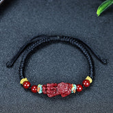 Men's Classic Cinnabar Pixiu Wealth Bracelet - Emperor Sand Ruyi Red Cord for Energy Healing
