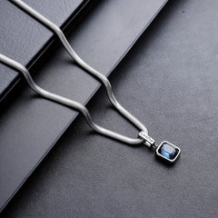 1pc Minimalist Fashion Snake Chain Necklace for Men: Stainless Steel with Blue Cubic Zirconia for Protection & Clarity