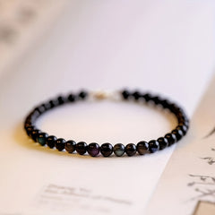 Ultra-Smooth Black Obsidian Bead Bracelet - Minimalist Retro Design for Daily Wear & Gifting