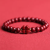 Elegant Four-Leaf Clover Bracelet with Cinnabar Stones - Daily Wear Natural Red Beaded Charm for Good Fortune & Protection