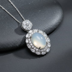 Elegant Oval Onyx Pendant with High Ice Agate Dove Egg Drop - Natural Stone Necklace for Women