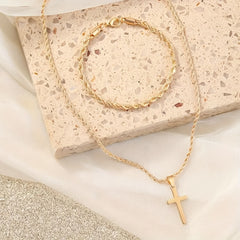 Minimalist Cross Charm Necklace & Bracelet Set - Hypoallergenic Stainless Steel Jewelry for Spiritual Protection