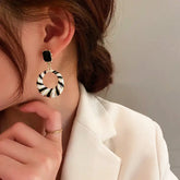 Elegant Minimalist Hoop Earrings with Positive Energy - Black & White Striped Everyday Jewelry