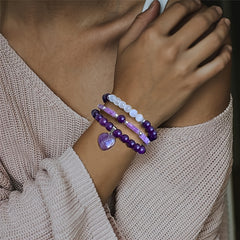 Avant-Garde Amethyst Heart Bracelets - Luxury Natural Stone Set for Parties & Graduation Gifting