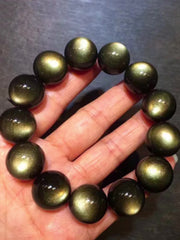 16mm Luxury Golden Obsidian Black Agate Bracelet for Spiritual Protection & Prosperity