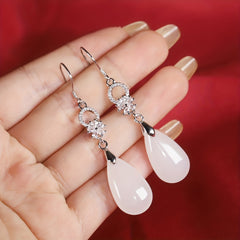 Retro Water Drop Earrings - Silver Accents & White Teardrop Stone for Spiritual Balance & Elegant Wear