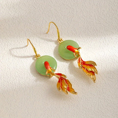 Chinese Retro Circular Koi Earrings for Prosperity Energy
