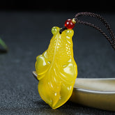 Men's Yellow Jade Fish Pendant Necklace for Prosperity, Abundance & Good Fortune