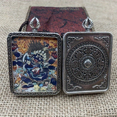6-Arm Mahakala Tibetan Thangka Pendant — Spiritual Protection, Luck & Harmony Amulet