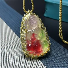 Multi-Color Jade Guanyin Pendant for Spiritual Protection, Compassion, and Inner Peace