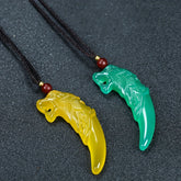 Yellow Green Agate Wolf Tooth Pendant Necklace for Protection, Courage & Energetic Balance