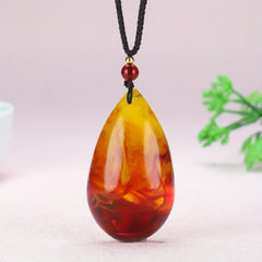 Bohemian Amber Teardrop Pendant Necklace - Golden Energy for Everyday Wear & Protection