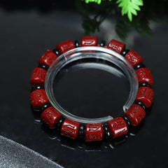 Cinnabar Six-Word Mantra Bracelet — Protection, Prosperity & Spiritual Energy Balance Beaded Jewelry