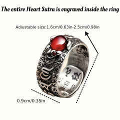 Feng Shui Pixiu Ring Wealth & Protection Amulet with Heart Sutra Engraving