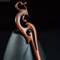 Hand-Carved Red Sandalwood Phoenix Hairpin - Elegant Vintage Hair Accessory for Harmony & Prosperity