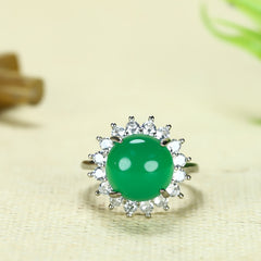 Men's Green Agate Ring for Prosperity and Emotional Balance, Vintage Statement Ring with Adjustable Band