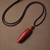 Chic Red Cinnabar Stone Bead Pendant Necklace Auspicious Energy Prosperity Amulet Daily Wear Unisex