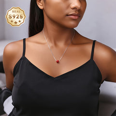 Cinnabar Necklace - 925 Silver with Red Cinnabar 'Longing Bean' for Harmony & Protection