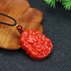 Cinnabar Nine-Tailed Fox Pendant for Wisdom, Protection & Prosperity