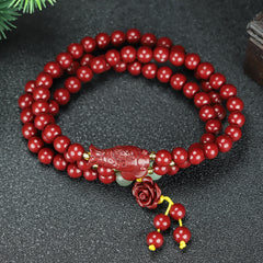 Red Cinnabar Beaded Bracelet for Women with Rose Charm | Grounding & Spiritual Protection