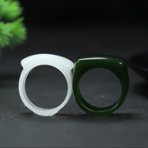 Elegant Men's Natural Stone Ring - Noble White Sheep Fat Ring with Green Accents for Energy Balance