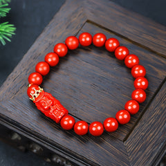 Red Cinnabar Beaded Bracelet with Emperor Dragon Charm for Protection & Prosperity