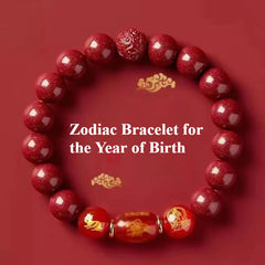 Zodiac Bracelet with Cinnabar Beads & Golden Charms - Traditional Chinese Energy Protection & Wealth Attraction