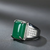 Vintage-Inspired Men's Green Agate Ring | Adjustable Square Statement Piece for Grounding & Prosperity