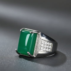 Vintage-Inspired Men's Green Agate Ring | Adjustable Square Statement Piece for Grounding & Prosperity
