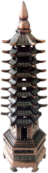 10" Antique Bronze Wenchang Pagoda Scholar’s Blessing for Career & Wisdom Enhance Education, Business Success & Office Feng Shui